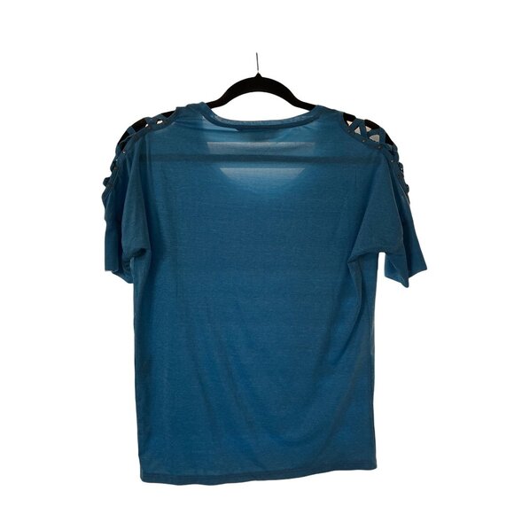 Armani Exchange Blue Cutout Shoulder T-Shirt S Womens Casual Lightweight - Picture 5 of 5
